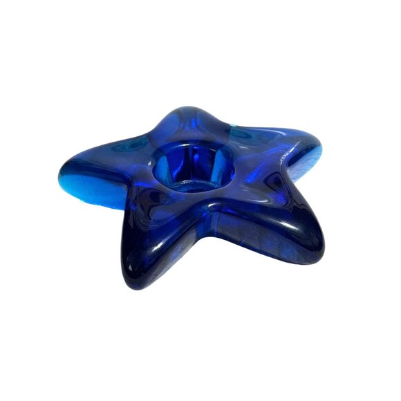 Handcrafted Cobalt Blue Glass Star-Shaped Candle Holder - Picture 4 of 7